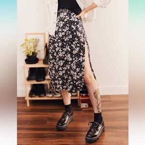 Women's Floral Slit Slip Midi Boho High Waisted Skirt
